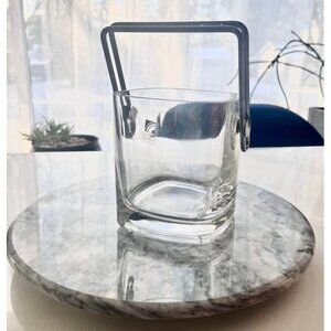 Vintage Luigi Bormioli Strauss square crystal ice bucket with a metal handle-Ita